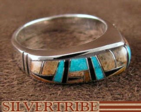Turquoise Tiger Eye Multicolor Silver Ring Size 5-3/4 RS44487